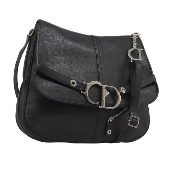 Christian Dior Shoulder Bag Leather Black Silver Auth yk17570V - Picture 1 of 15